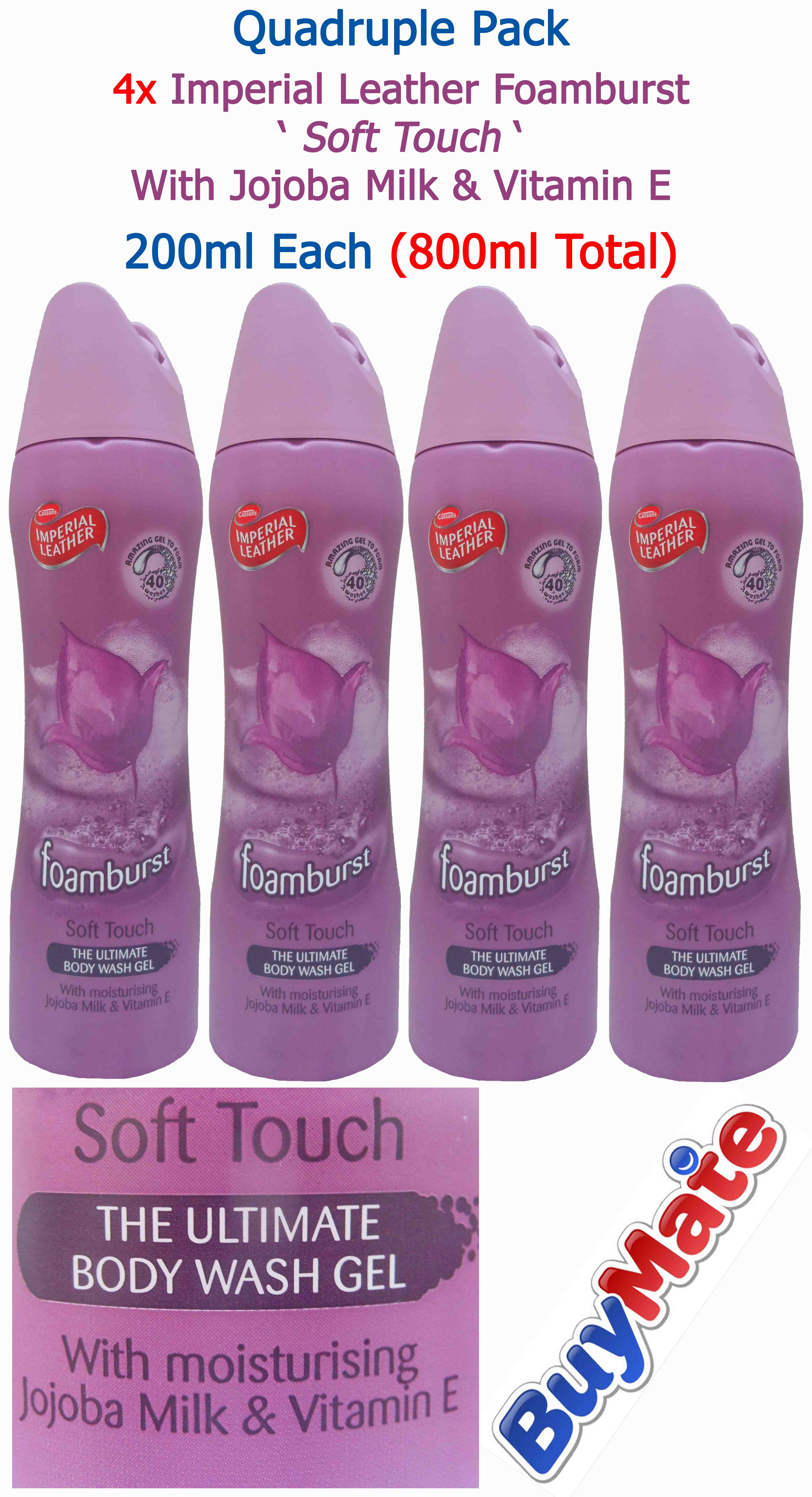 FOUR PACK! Imperial Leather Foamburst Soft Touch Body Wash Foaming