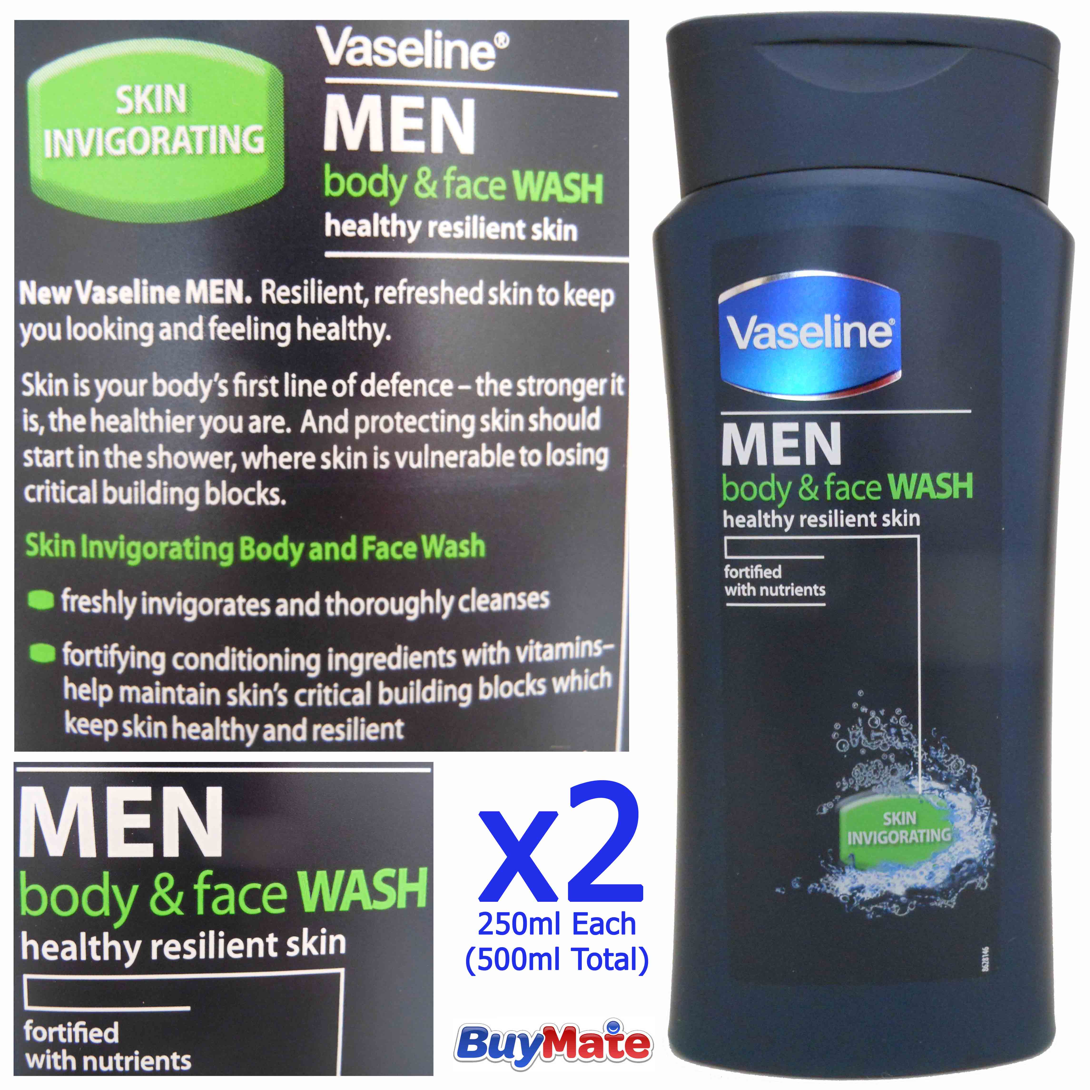 Vaseline Men Body & Face Wash Skin Invigorating Shower Gel - New 500ml 